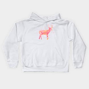 Peachy Pink Deer Watercolor Painting Kids Hoodie